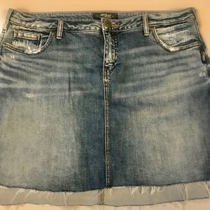 Silver denim mini skirt